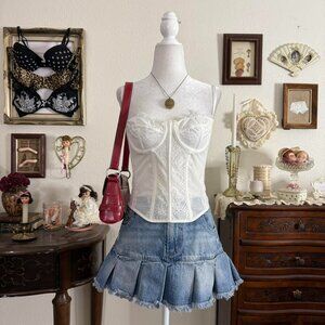 modern dainty coquette fairy sheer white lace bustier corset top
